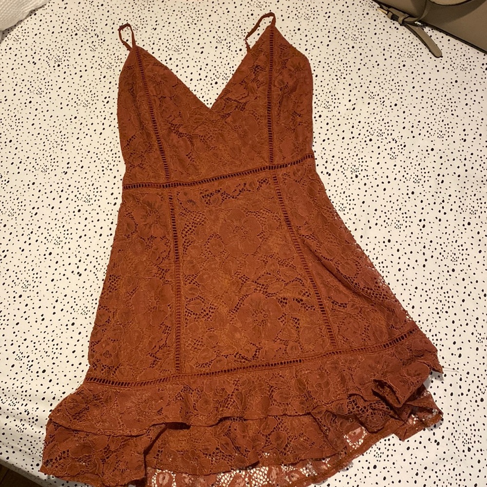 Rust Colored, Ruffled Mini Dress - image 1